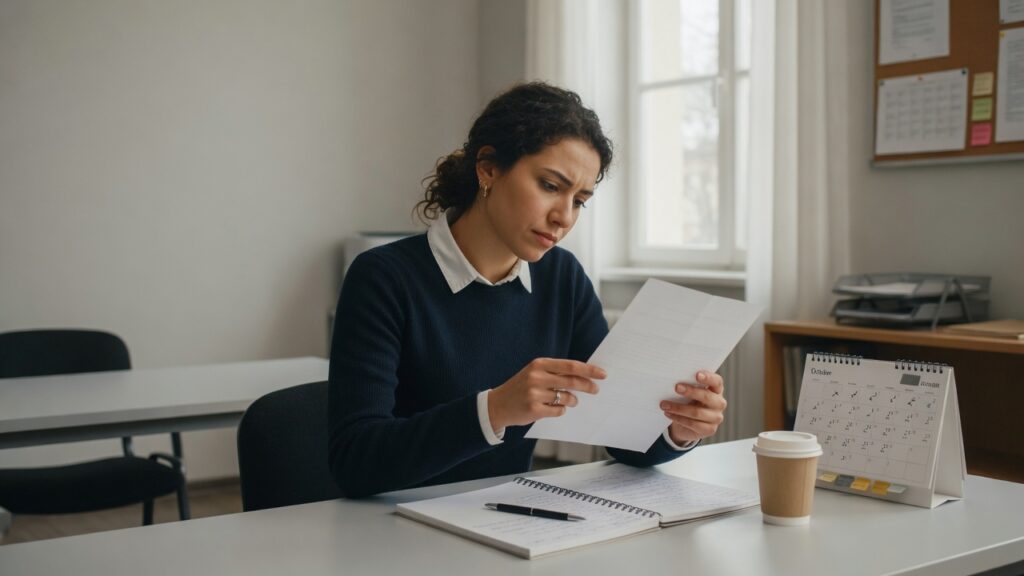 Adult student reading a notice beside a calendar